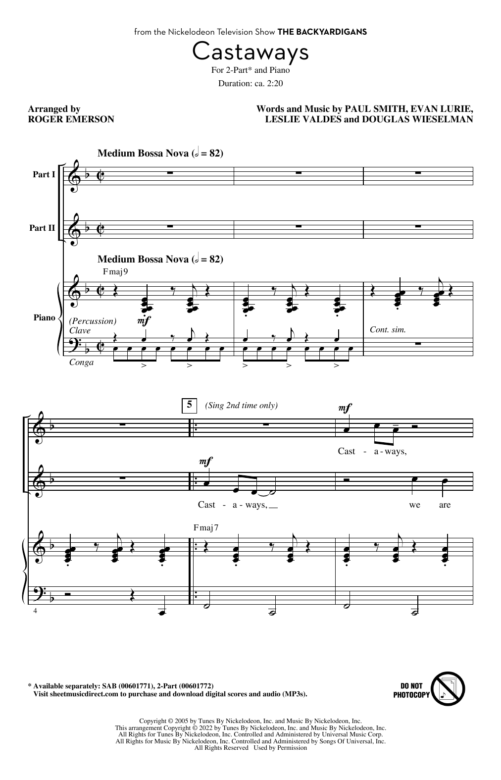 The Backyardigans Castaways (arr. Roger Emerson) Sheet Music Notes & Chords for SAB Choir - Download or Print PDF