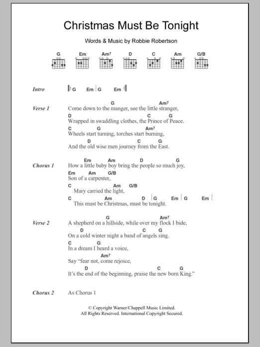 The Band Christmas Must Be Tonight Sheet Music Notes & Chords for Lyrics & Chords - Download or Print PDF