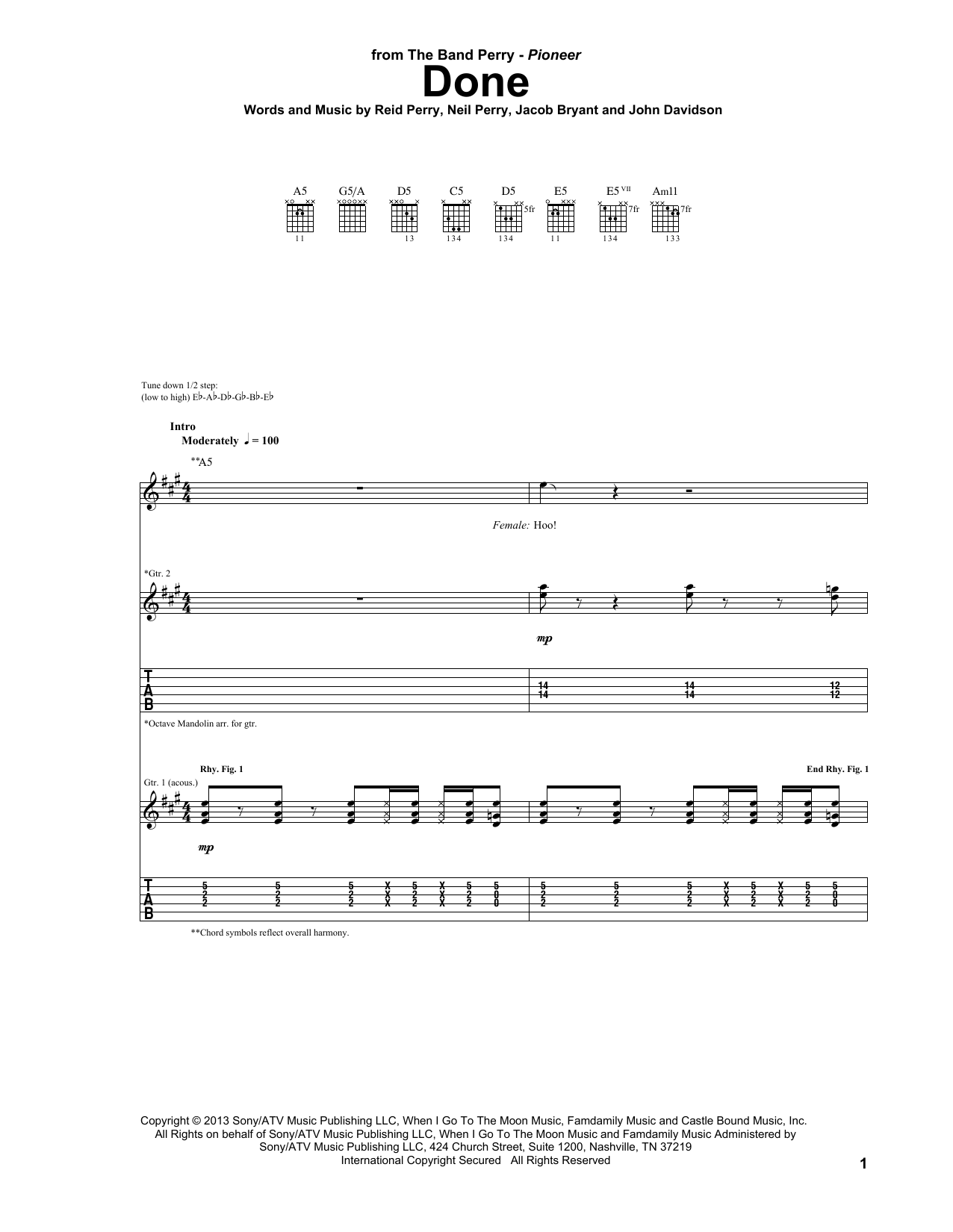 The Band Perry Done Sheet Music Notes & Chords for Guitar Tab - Download or Print PDF