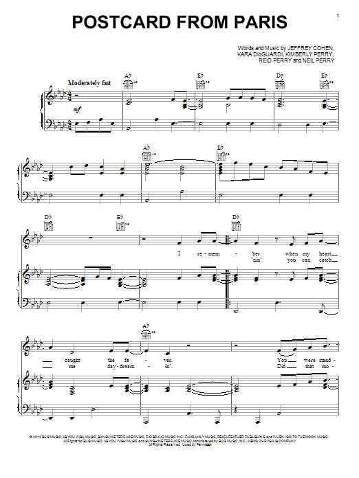 The Band Perry Postcard From Paris Sheet Music Notes & Chords for Piano, Vocal & Guitar (Right-Hand Melody) - Download or Print PDF
