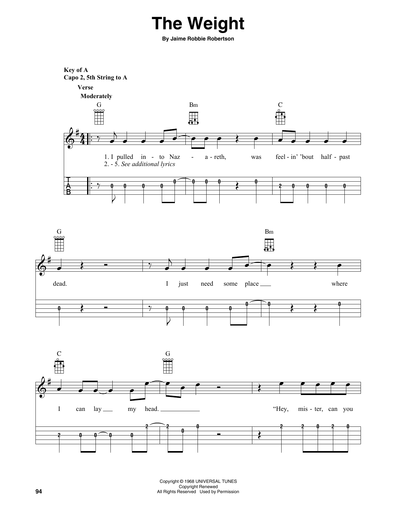 The Band The Weight (arr. Fred Sokolow) Sheet Music Notes & Chords for Banjo Tab - Download or Print PDF