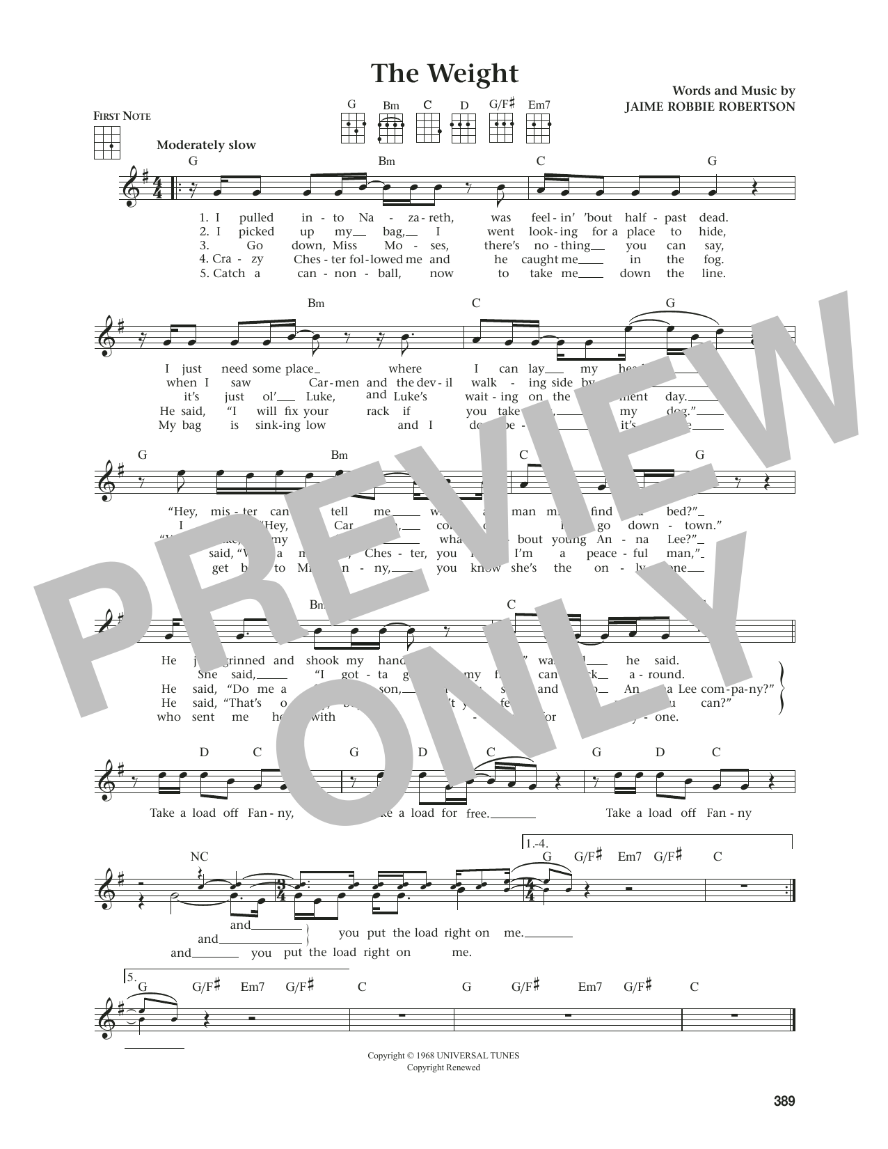 The Band The Weight (from The Daily Ukulele) (arr. Jim Beloff) Sheet Music Notes & Chords for Ukulele - Download or Print PDF