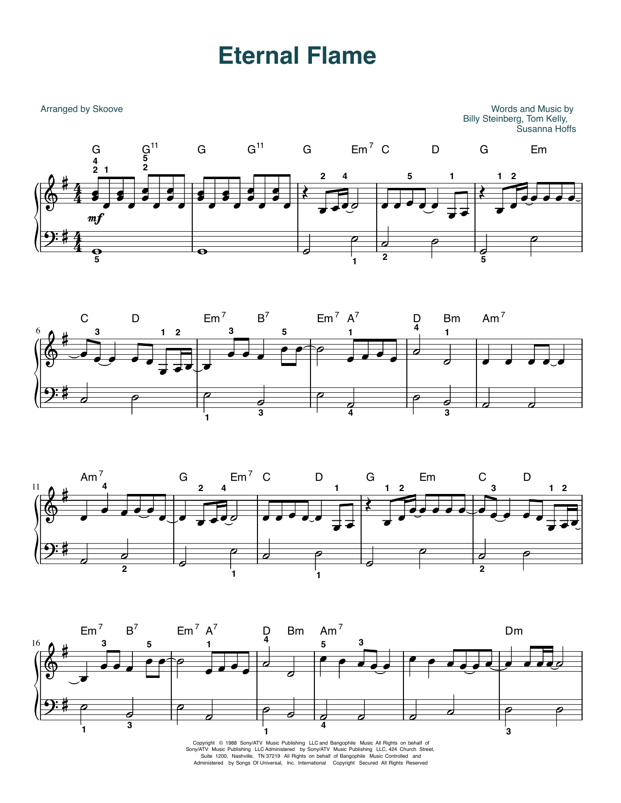The Bangles Eternal Flame (arr. Skoove) Sheet Music Notes & Chords for Easy Piano - Download or Print PDF