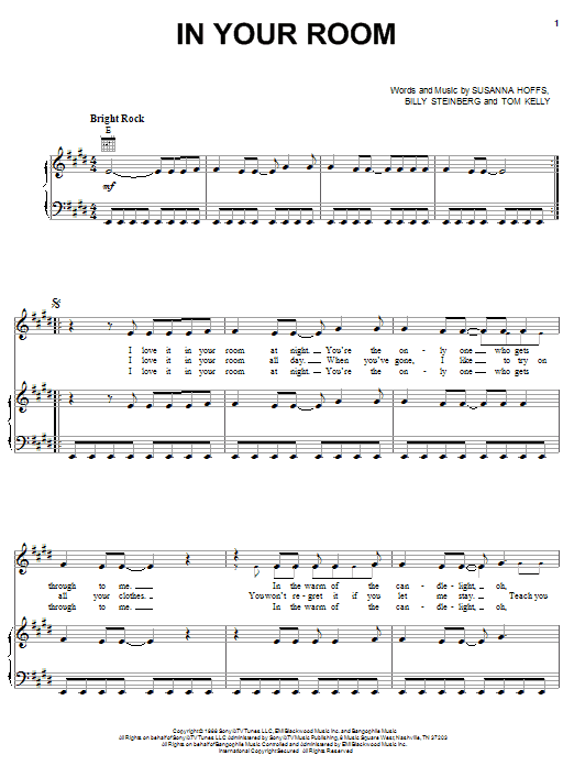 The Bangles In Your Room Sheet Music Notes & Chords for Piano, Vocal & Guitar (Right-Hand Melody) - Download or Print PDF