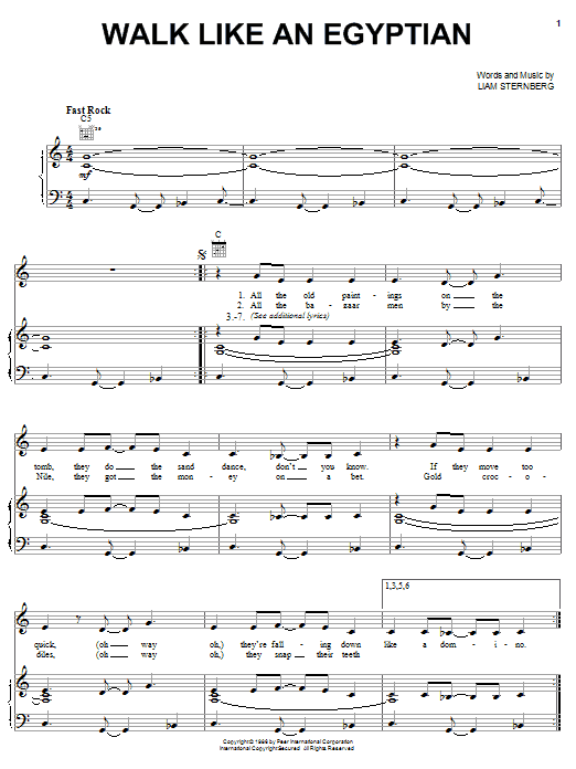 The Bangles Walk Like An Egyptian Sheet Music Notes & Chords for Piano, Vocal & Guitar (Right-Hand Melody) - Download or Print PDF