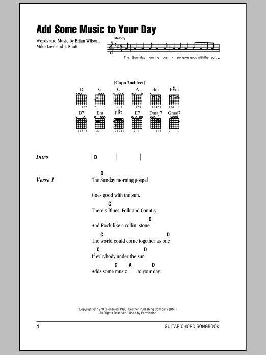 The Beach Boys Add Some Music To Your Day Sheet Music Notes & Chords for Lyrics & Chords - Download or Print PDF