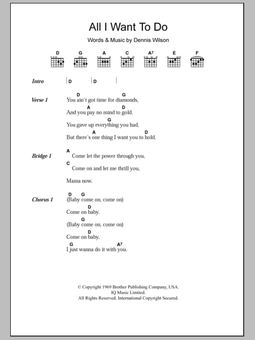 The Beach Boys All I Want To Do Sheet Music Notes & Chords for Lyrics & Chords - Download or Print PDF