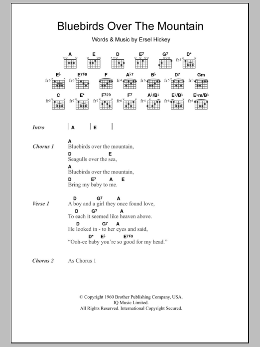 The Beach Boys Bluebirds Over The Mountain Sheet Music Notes & Chords for Lyrics & Chords - Download or Print PDF