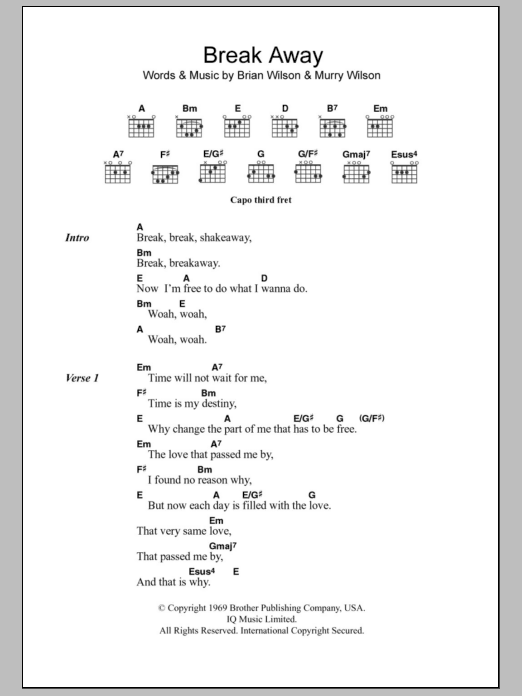 The Beach Boys Break Away Sheet Music Notes & Chords for Lyrics & Chords - Download or Print PDF