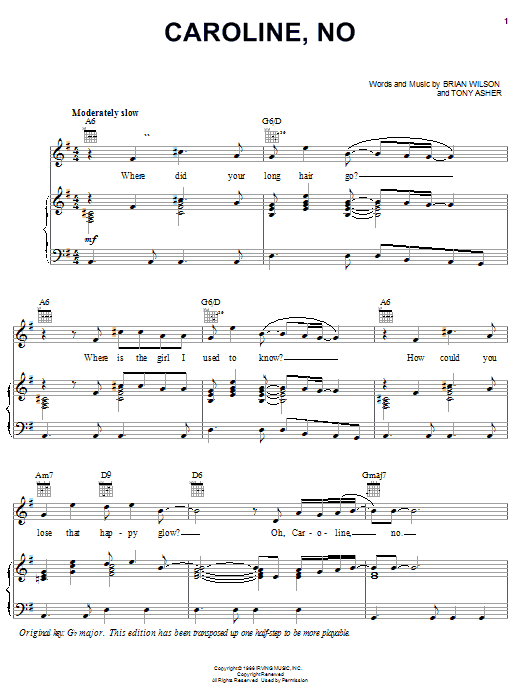 The Beach Boys Caroline, No sheet music notes and chords. Download Printable PDF.