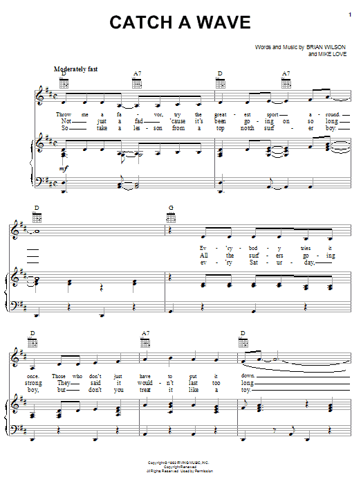 The Beach Boys Catch A Wave Sheet Music Notes & Chords for Piano, Vocal & Guitar (Right-Hand Melody) - Download or Print PDF