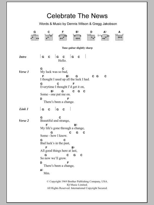 The Beach Boys Celebrate The News Sheet Music Notes & Chords for Lyrics & Chords - Download or Print PDF