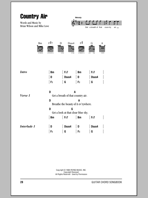The Beach Boys Country Air Sheet Music Notes & Chords for Lyrics & Chords - Download or Print PDF