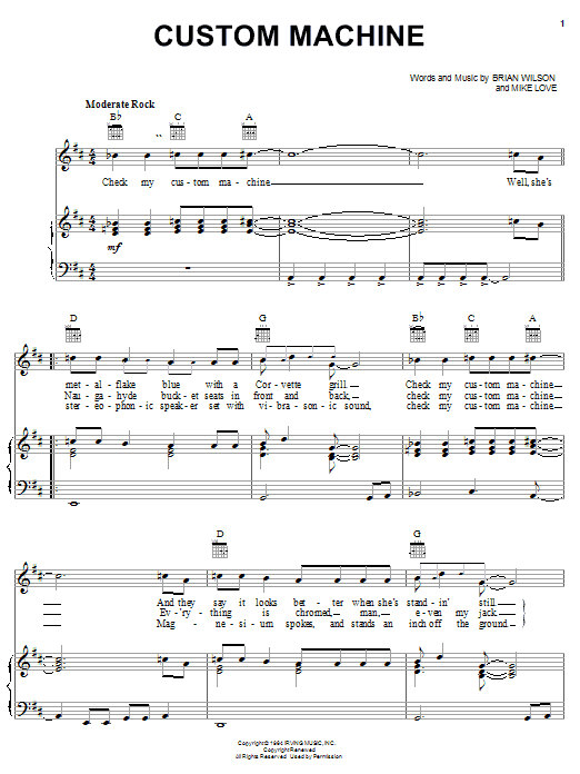 The Beach Boys Custom Machine Sheet Music Notes & Chords for Lead Sheet / Fake Book - Download or Print PDF