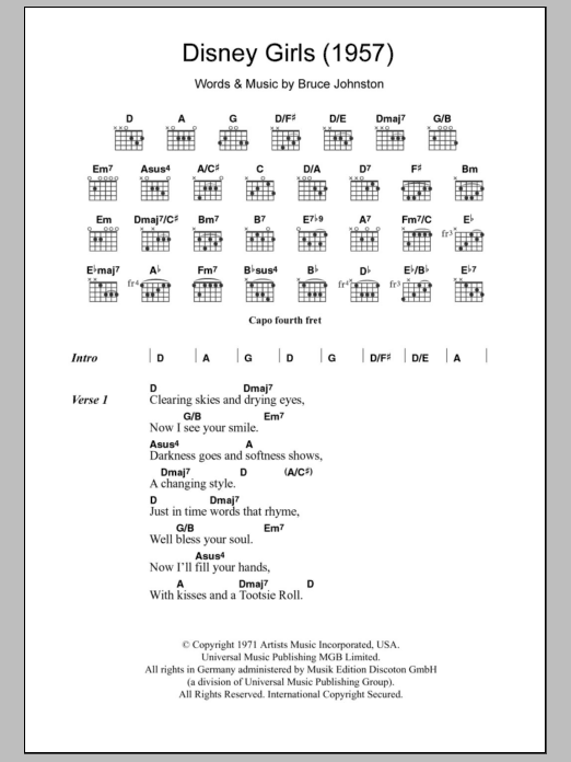 The Beach Boys Disney Girls (1957) Sheet Music Notes & Chords for Lyrics & Chords - Download or Print PDF