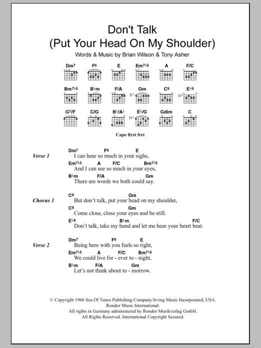 The Beach Boys Don't Talk (Put Your Head On My Shoulder) Sheet Music Notes & Chords for Lyrics & Chords - Download or Print PDF