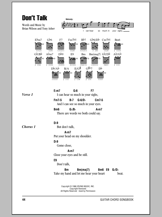 The Beach Boys Don't Talk Sheet Music Notes & Chords for Lyrics & Chords - Download or Print PDF