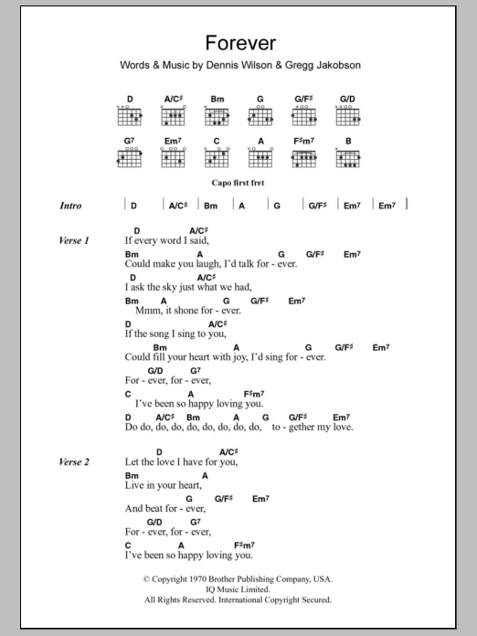 The Beach Boys Forever Sheet Music Notes & Chords for Lyrics & Chords - Download or Print PDF