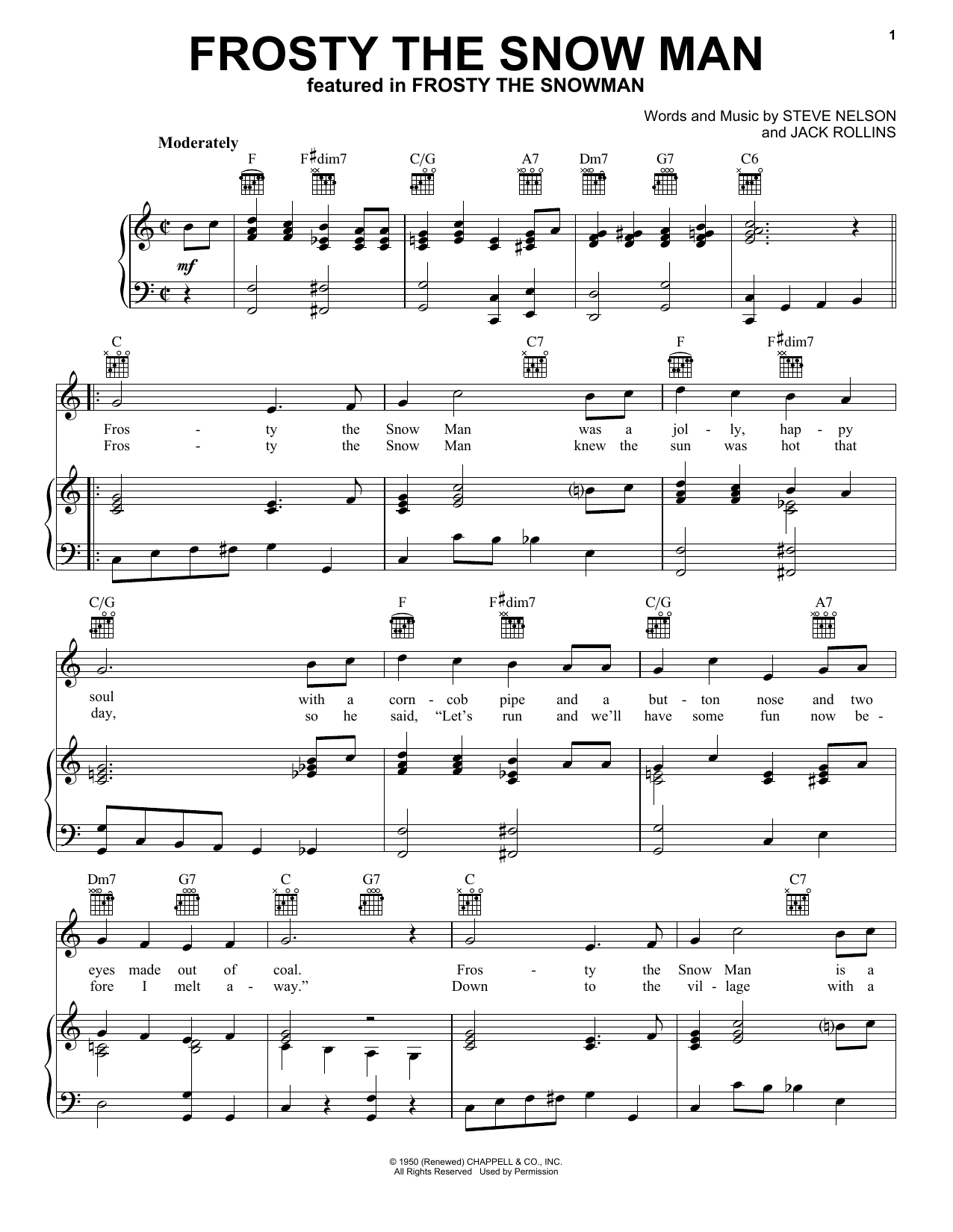 The Beach Boys Frosty The Snow Man Sheet Music Notes & Chords for Piano, Vocal & Guitar (Right-Hand Melody) - Download or Print PDF