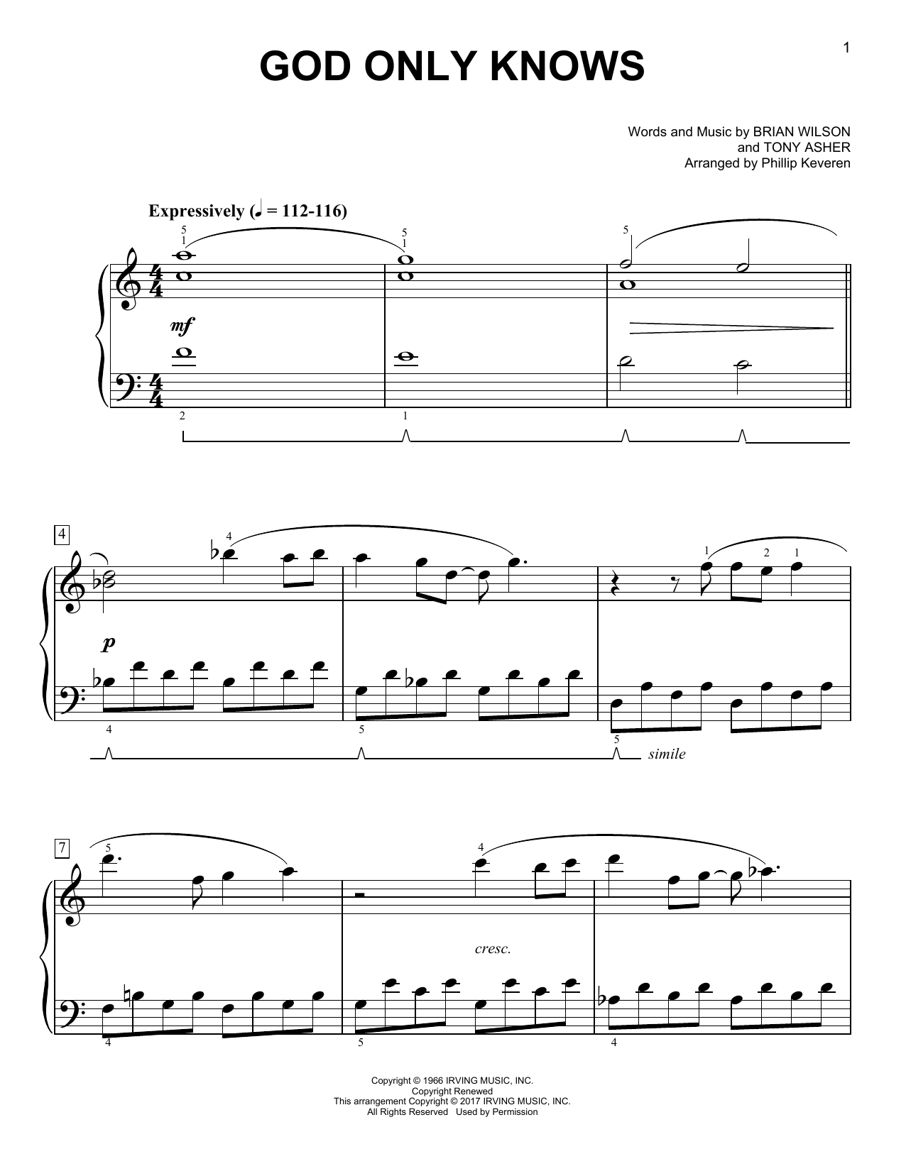 The Beach Boys God Only Knows [Classical version] (arr. Phillip Keveren) Sheet Music Notes & Chords for Easy Piano - Download or Print PDF