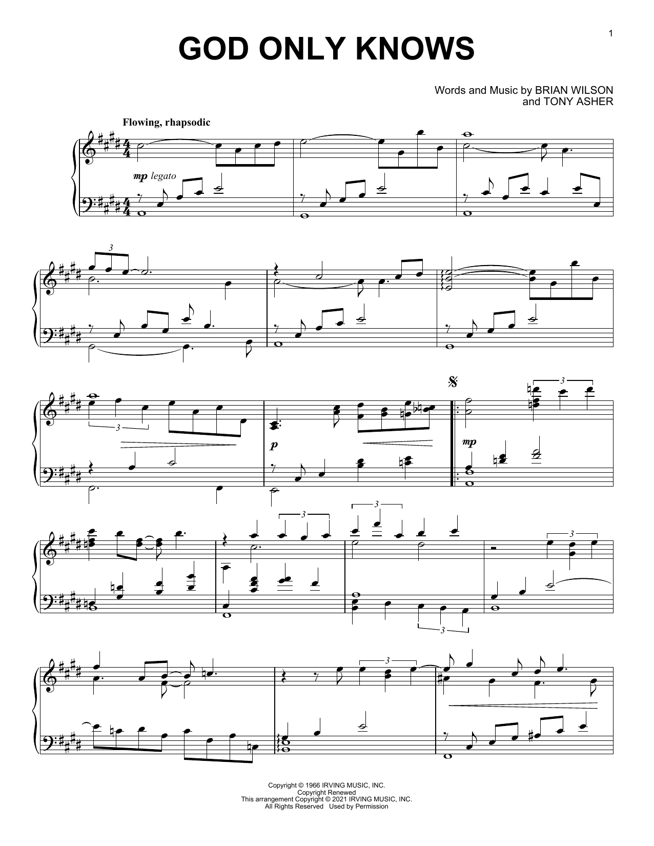 The Beach Boys God Only Knows [Classical version] Sheet Music Notes & Chords for Piano Solo - Download or Print PDF