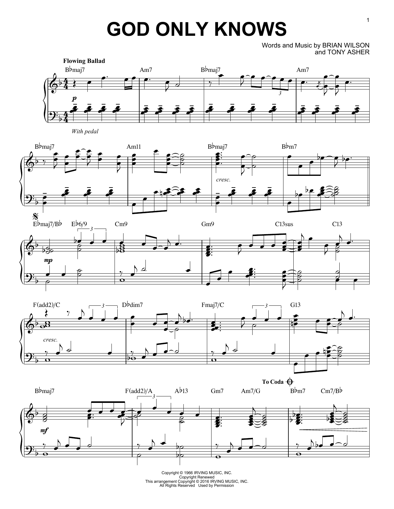 The Beach Boys God Only Knows [Jazz version] (arr. Brent Edstrom) Sheet Music Notes & Chords for Piano - Download or Print PDF