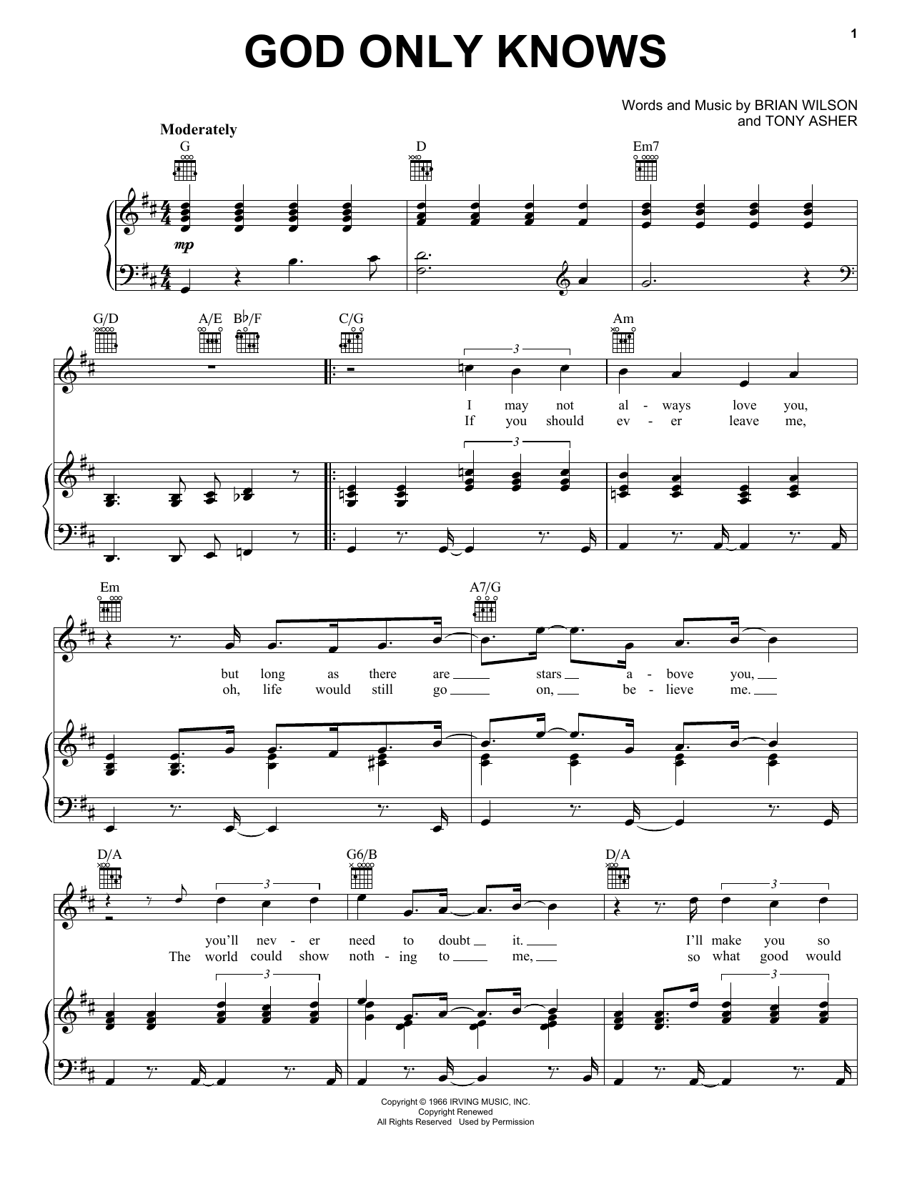 The Beach Boys God Only Knows Sheet Music Notes & Chords for Clarinet - Download or Print PDF