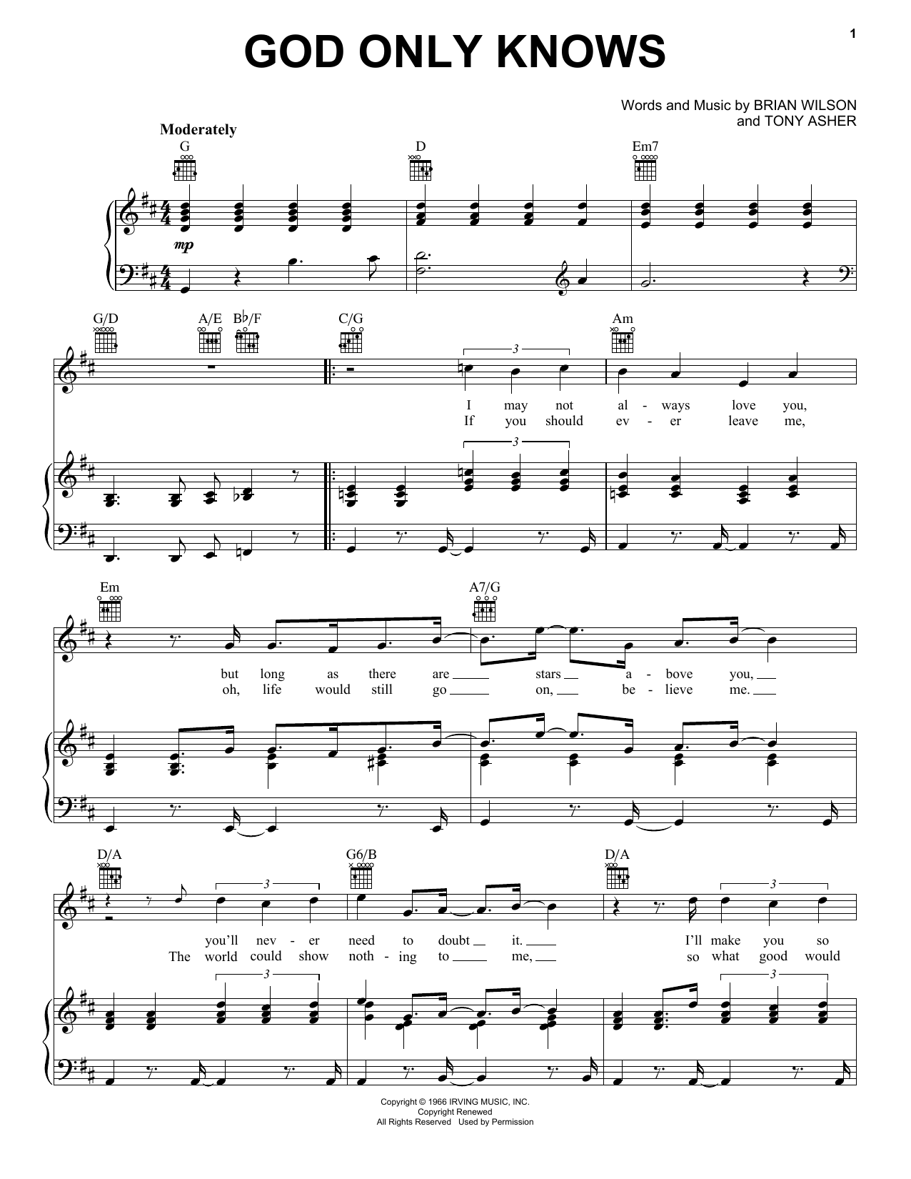The Beach Boys God Only Knows sheet music notes and chords. Download Printable PDF.