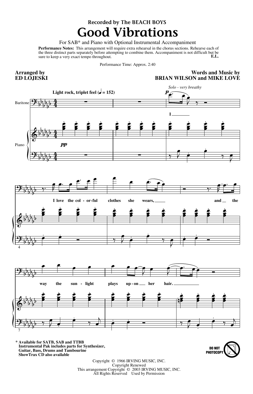 The Beach Boys Good Vibrations (arr. Ed Lojeski) Sheet Music Notes & Chords for SAB Choir - Download or Print PDF
