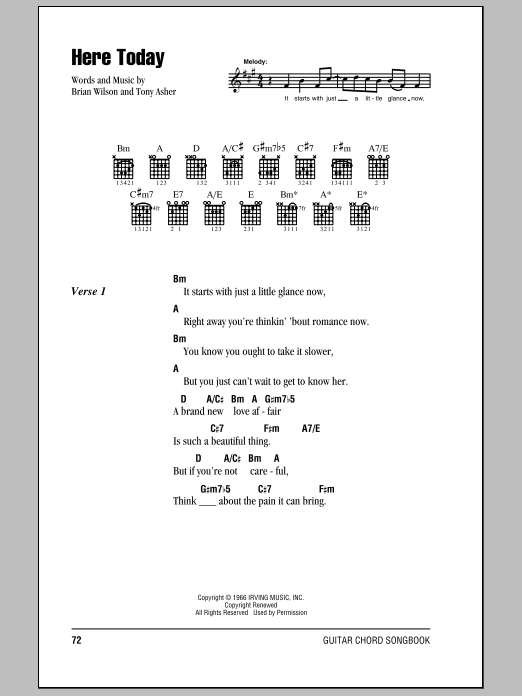 The Beach Boys Here Today Sheet Music Notes & Chords for Lyrics & Chords - Download or Print PDF