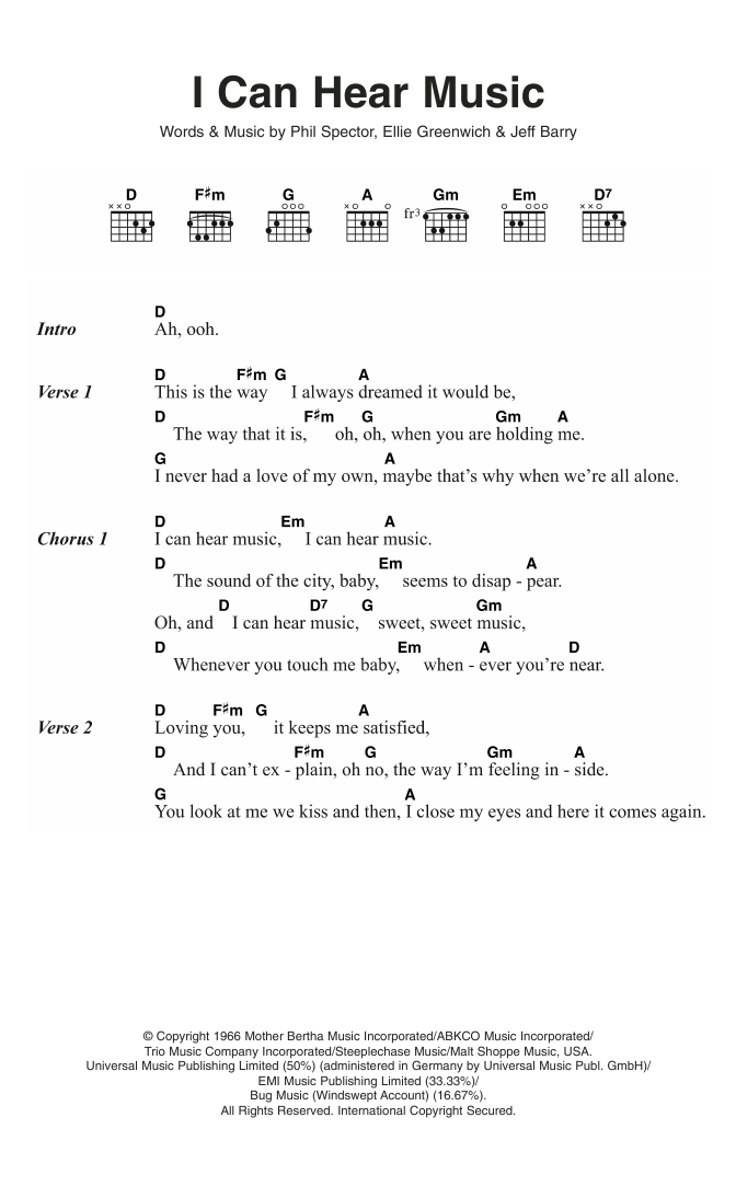 The Beach Boys I Can Hear Music Sheet Music Notes & Chords for Lyrics & Chords - Download or Print PDF