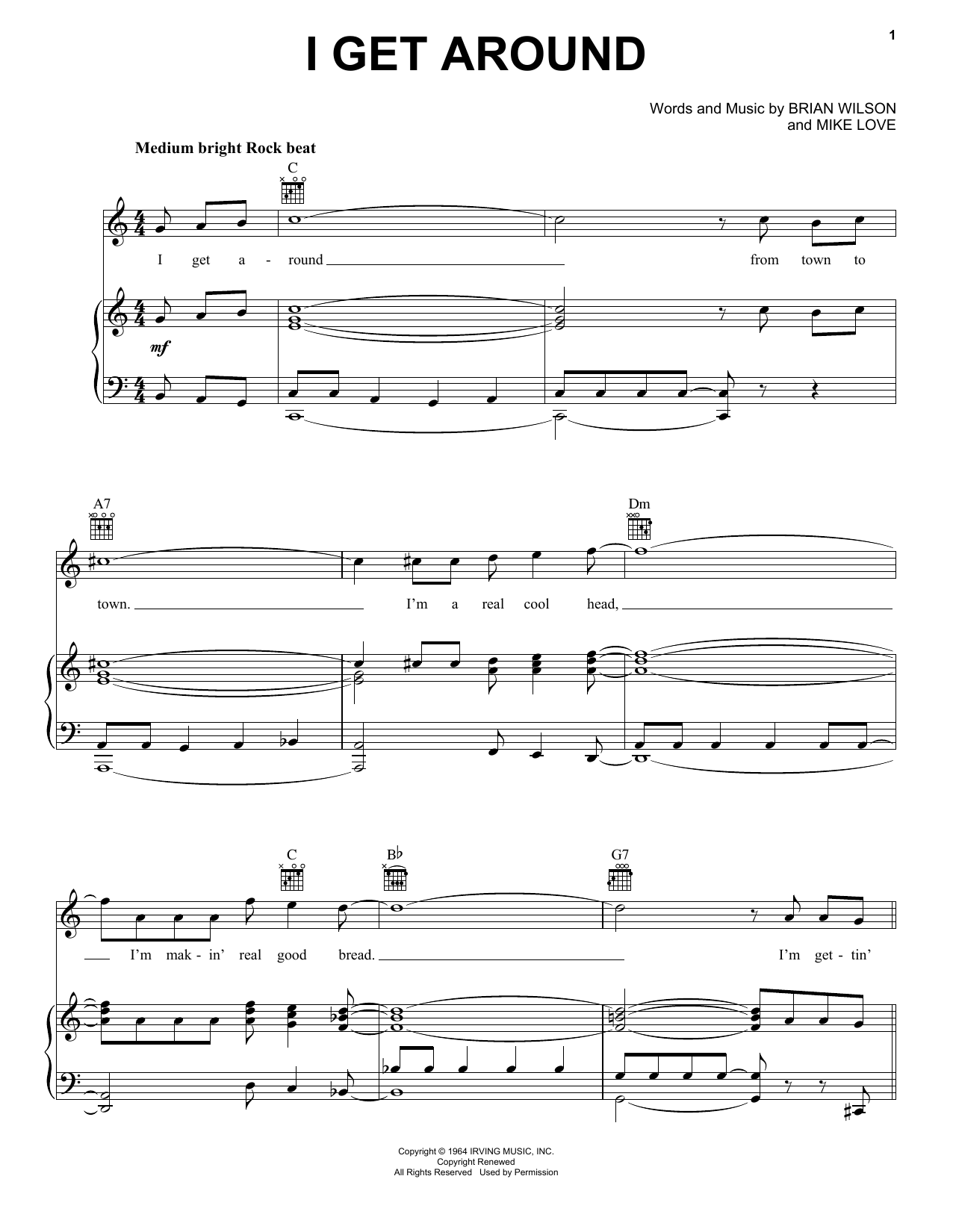 The Beach Boys I Get Around sheet music notes and chords. Download Printable PDF.