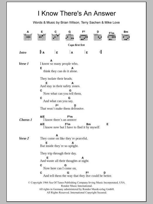 The Beach Boys I Know There's An Answer Sheet Music Notes & Chords for Lyrics & Chords - Download or Print PDF