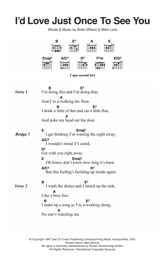 The Beach Boys I'd Love Just Once To See You Sheet Music Notes & Chords for Lyrics & Chords - Download or Print PDF