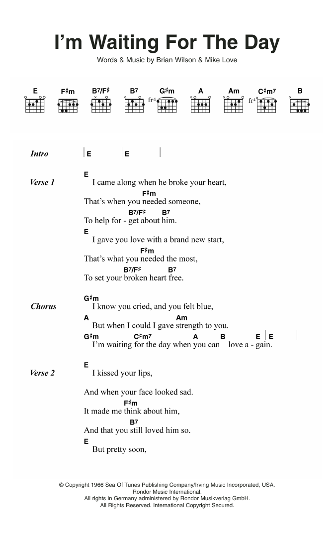 The Beach Boys I'm Waiting For The Day Sheet Music Notes & Chords for Lyrics & Chords - Download or Print PDF