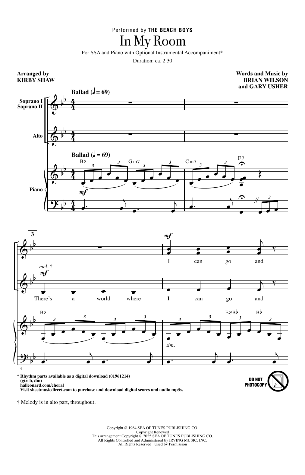 The Beach Boys In My Room (arr. Kirby Shaw) Sheet Music Notes & Chords for SSA Choir - Download or Print PDF
