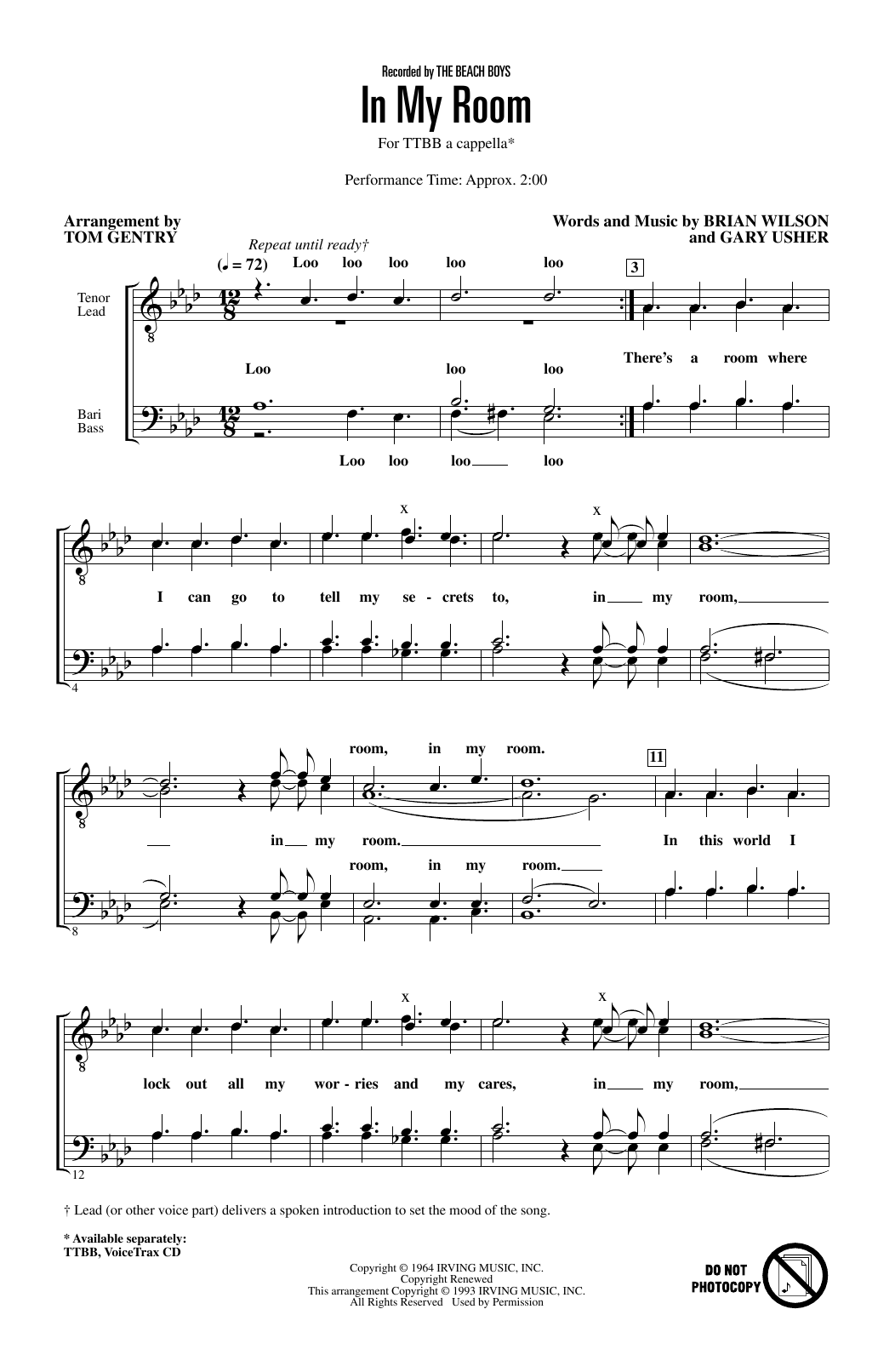 The Beach Boys In My Room (arr. Tom Gentry) Sheet Music Notes & Chords for TTBB Choir - Download or Print PDF