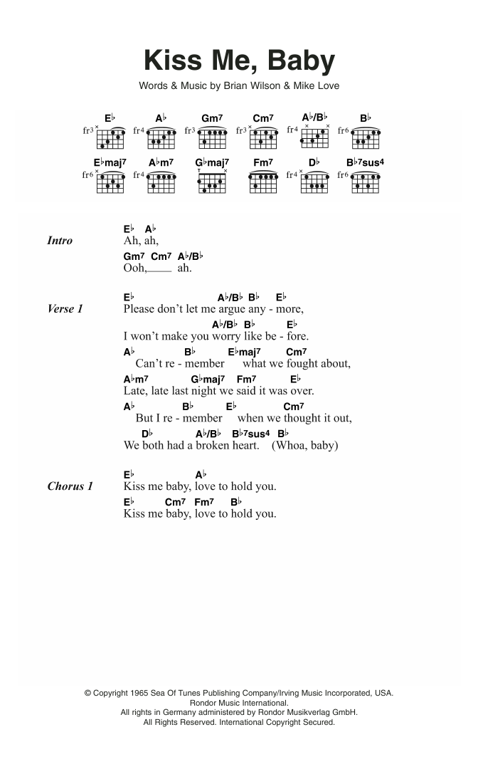 The Beach Boys Kiss Me, Baby Sheet Music Notes & Chords for Lyrics & Chords - Download or Print PDF