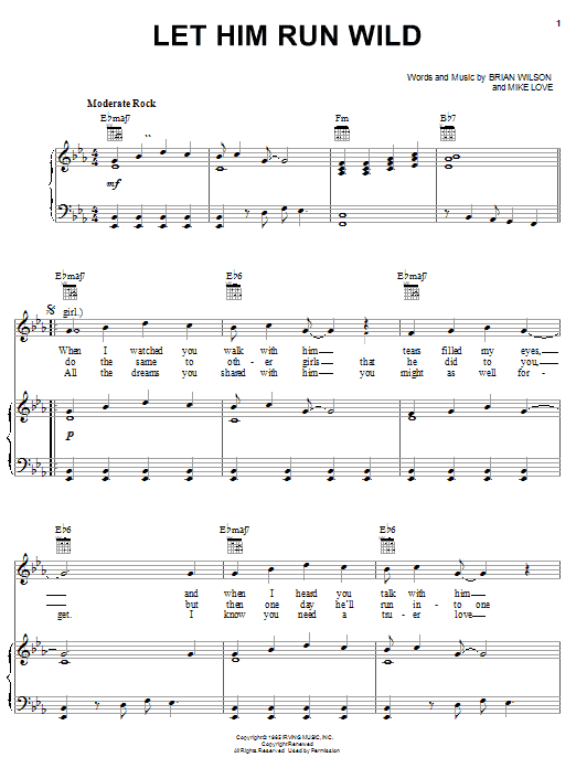 The Beach Boys Let Him Run Wild Sheet Music Notes & Chords for Lyrics & Chords - Download or Print PDF