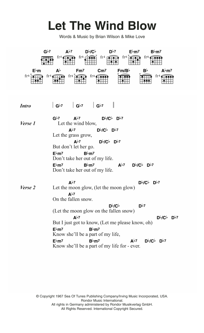 The Beach Boys Let The Wind Blow Sheet Music Notes & Chords for Lyrics & Chords - Download or Print PDF