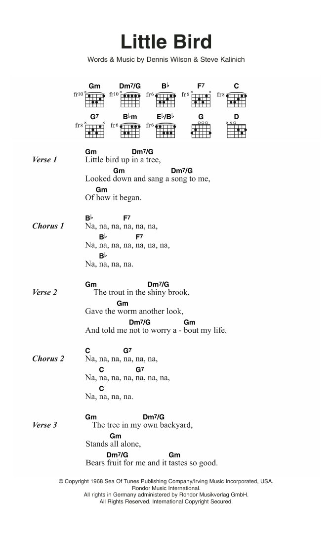 The Beach Boys Little Bird Sheet Music Notes & Chords for Lyrics & Chords - Download or Print PDF