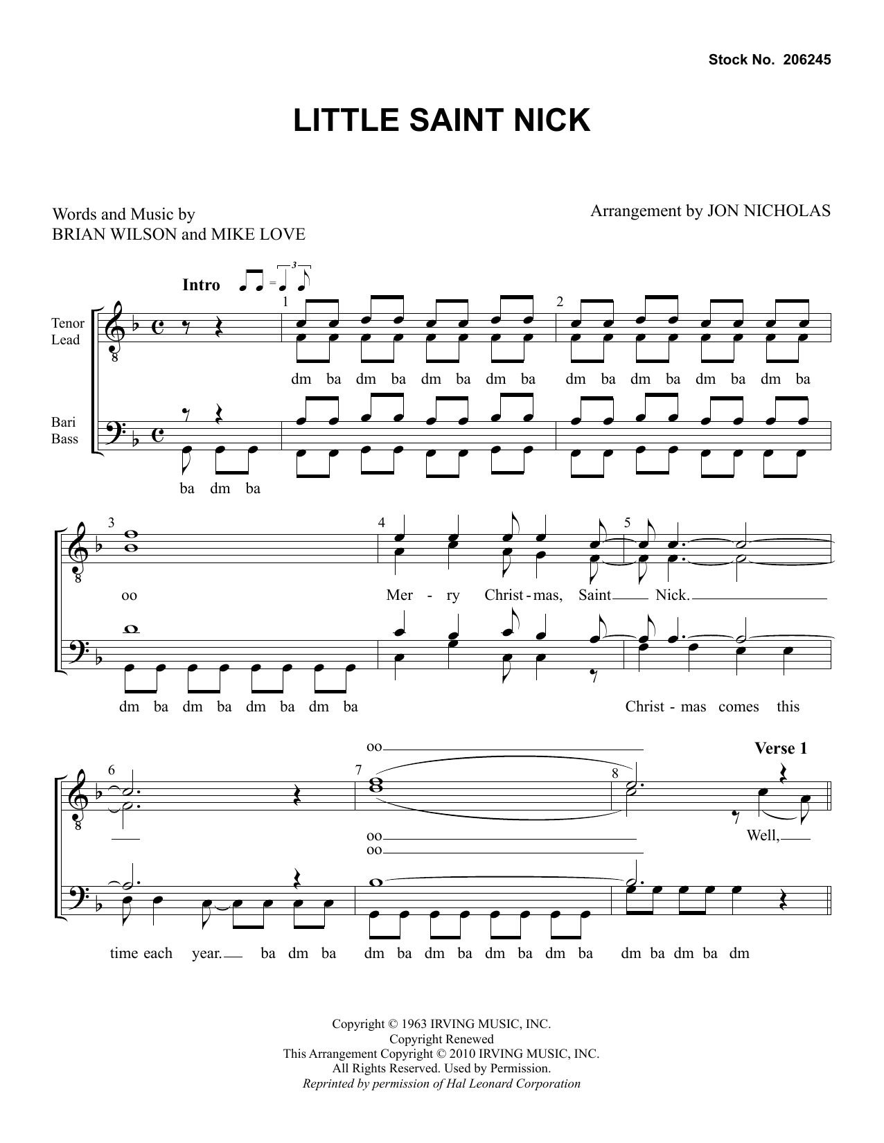 The Beach Boys Little Saint Nick (arr. Jon Nicholas) Sheet Music Notes & Chords for TTBB Choir - Download or Print PDF
