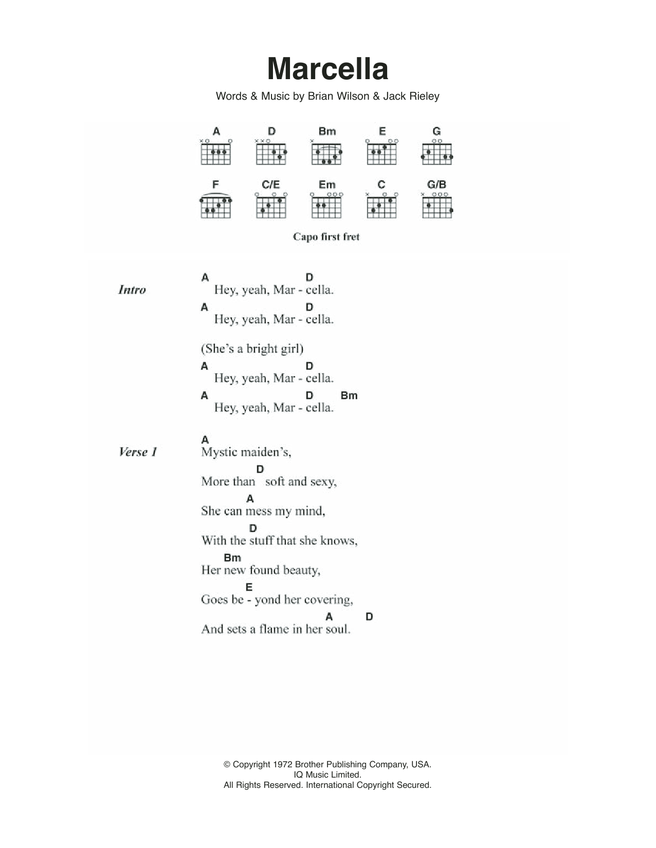 The Beach Boys Marcella Sheet Music Notes & Chords for Lyrics & Chords - Download or Print PDF