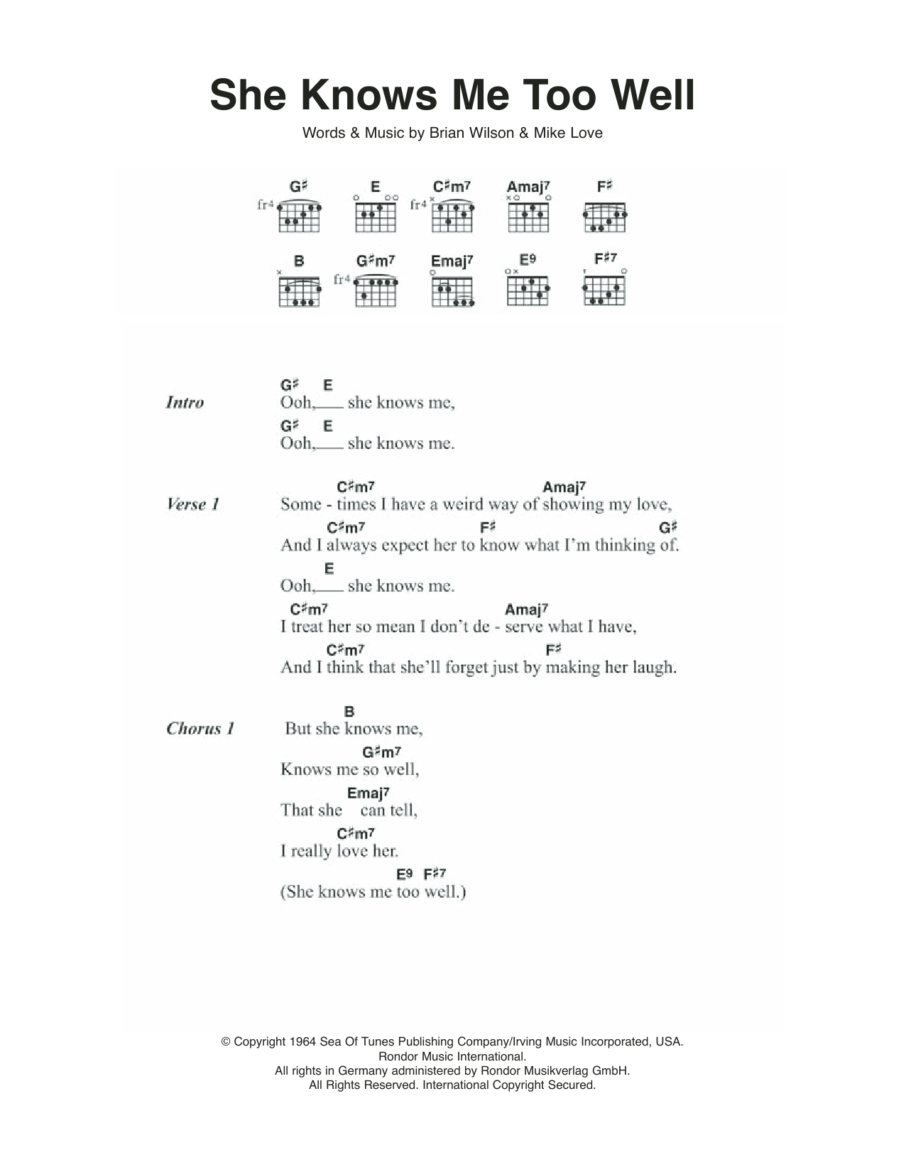 The Beach Boys She Knows Me Too Well Sheet Music Notes & Chords for Lyrics & Chords - Download or Print PDF