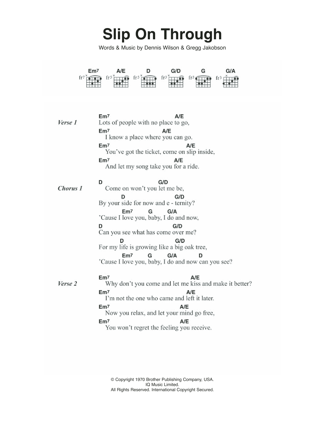 The Beach Boys Slip On Through Sheet Music Notes & Chords for Lyrics & Chords - Download or Print PDF