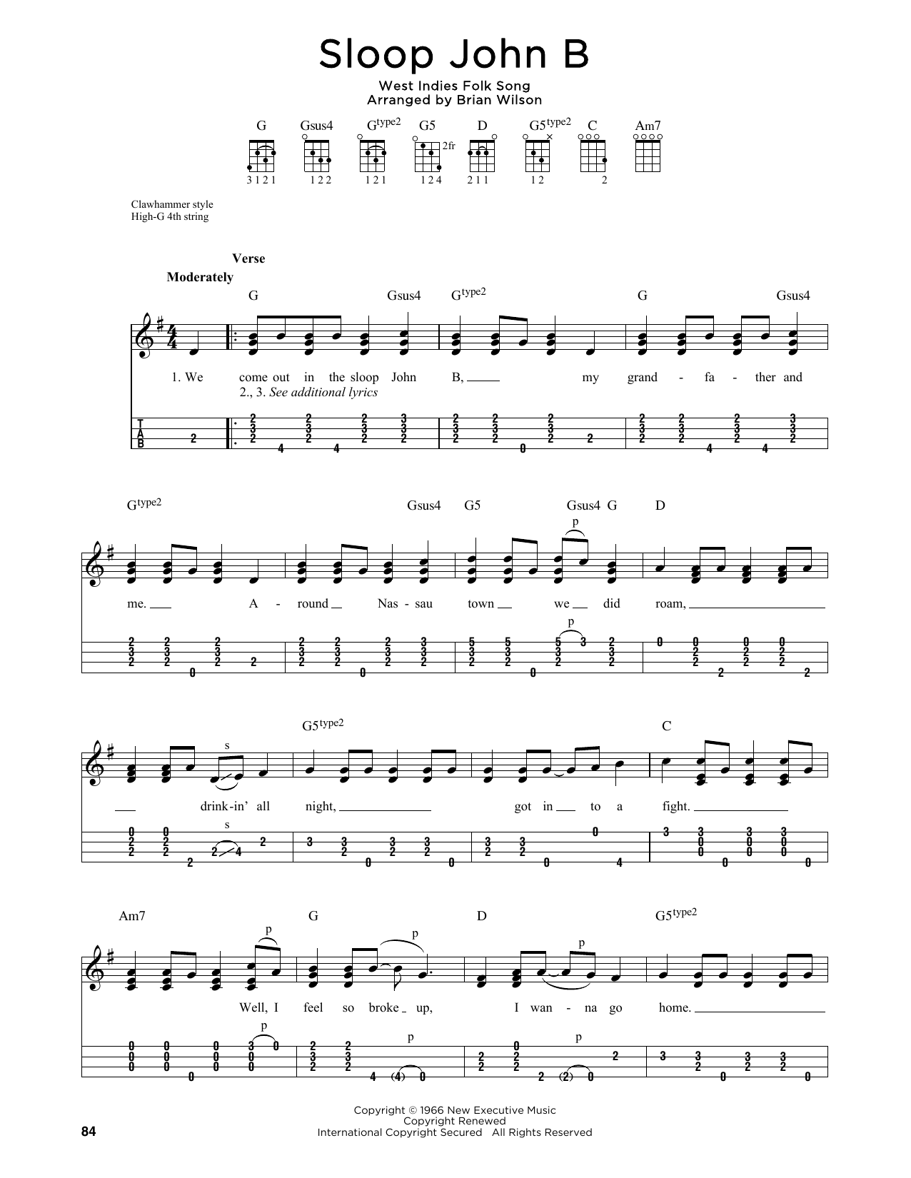 The Beach Boys Sloop John B (arr. Jim Schustedt) Sheet Music Notes & Chords for Ukulele - Download or Print PDF