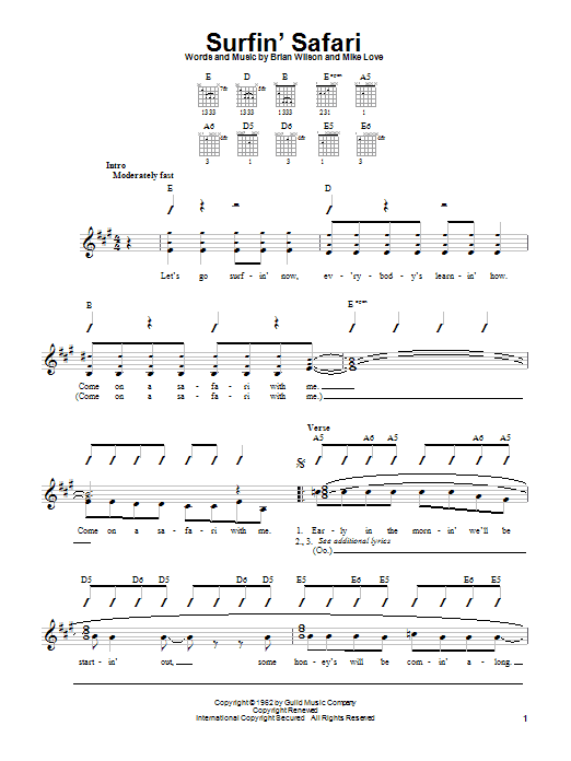 The Beach Boys Surfin' Safari sheet music notes and chords. Download Printable PDF.