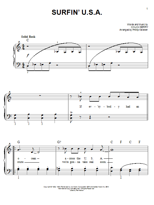 The Beach Boys Surfin' U.S.A. (arr. Phillip Keveren) Sheet Music Notes & Chords for Easy Piano - Download or Print PDF