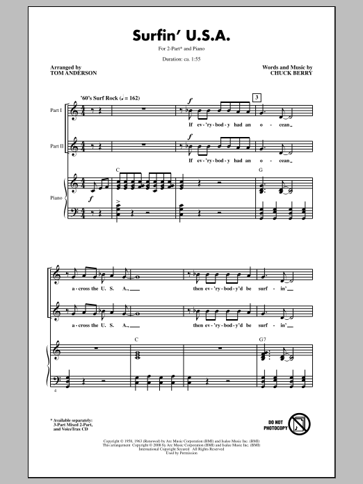 The Beach Boys Surfin' U.S.A. (arr. Tom Anderson) Sheet Music Notes & Chords for 3-Part Mixed - Download or Print PDF