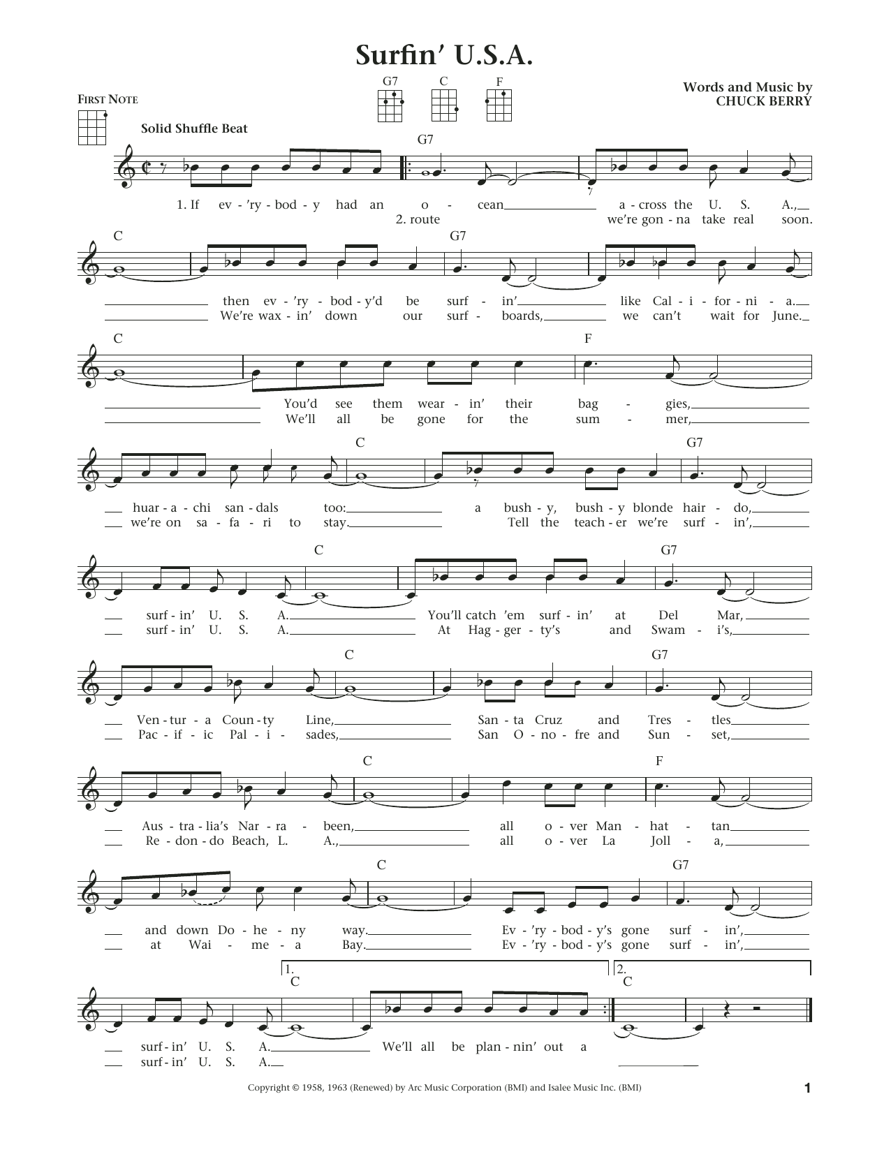 The Beach Boys Surfin' U.S.A. (from The Daily Ukulele) (arr. Liz and Jim Beloff) Sheet Music Notes & Chords for Ukulele - Download or Print PDF